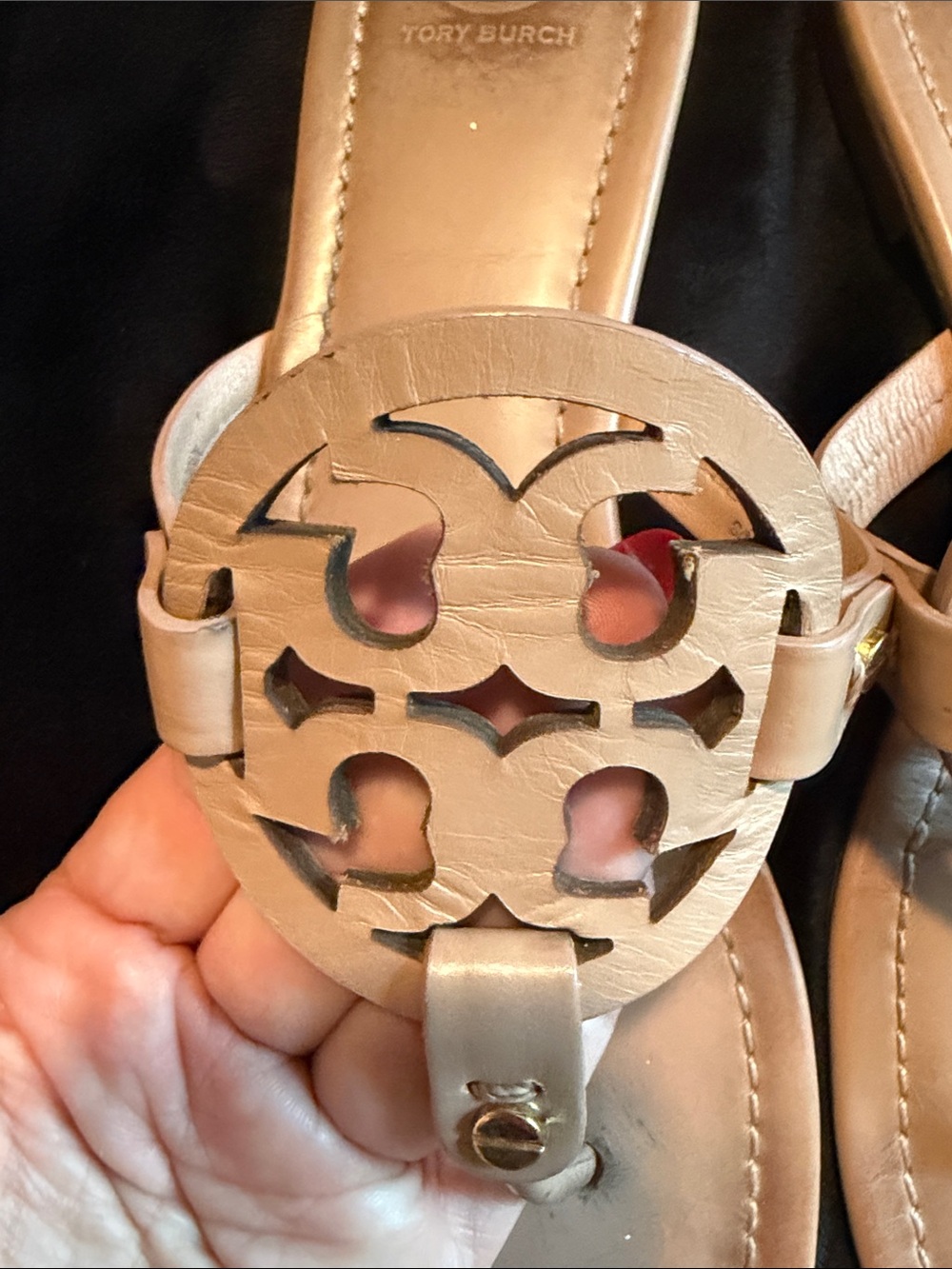 Tory Burch Light Beige Leather Logo Thong Sandals - Picture 2 of 7